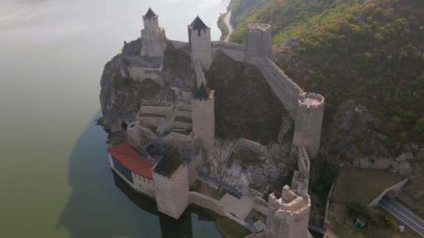 Top View Footage Golubac Fortress Shot Drone Video Shot While — Stockvideo
