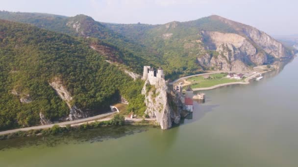 Drone Rivière Danube Avec Rive Serbe Dans Vue Vidéo Haut — Video