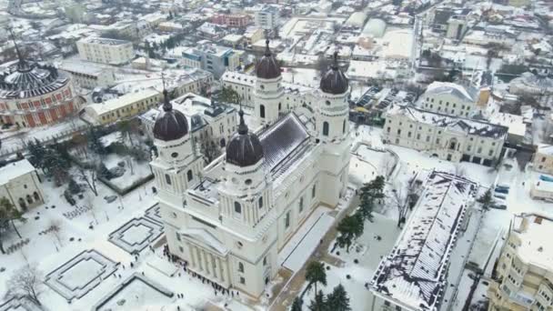 Luchtfoto Van Metropolitaanse Kathedraal Iasi Roemenië Gezien Het Winterseizoen Video — Stockvideo