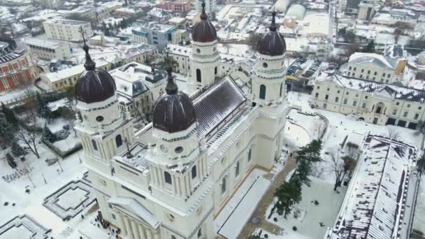 Zdjęcia Lotnicze Katedry Metropolitalnej Iasi Rumunia Widziane Sezonie Zimowym Film — Wideo stockowe