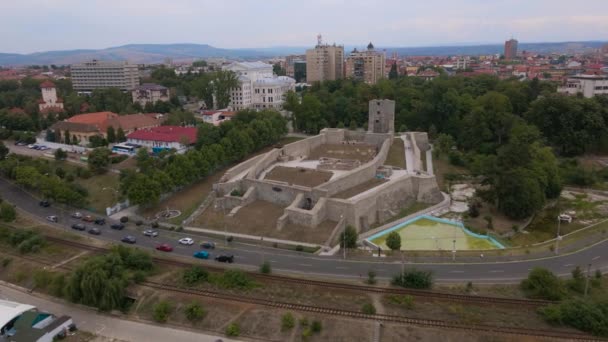 Vista Aérea Ciudadela Medieval Severin Drobeta Turnu Severin Rumania Filmación — Vídeo de stock
