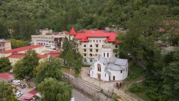 Aerial View Baile Herculane Resort Romania Video Shot Drone Higher — ストック動画