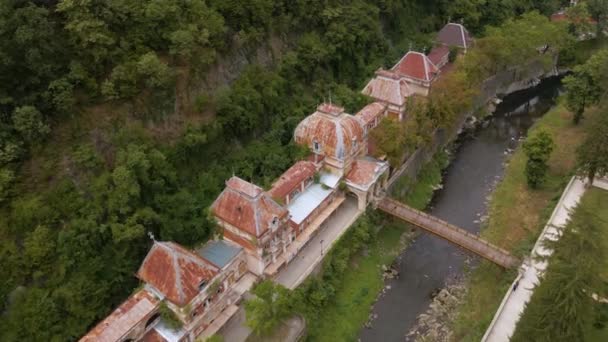 Aerial View Baile Herculane Resort Romania Video Shot Drone Higher — Video Stock