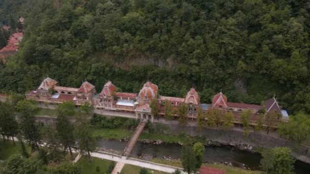 Aerial View Baile Herculane Resort Romania Video Shot Drone Lower — Video Stock