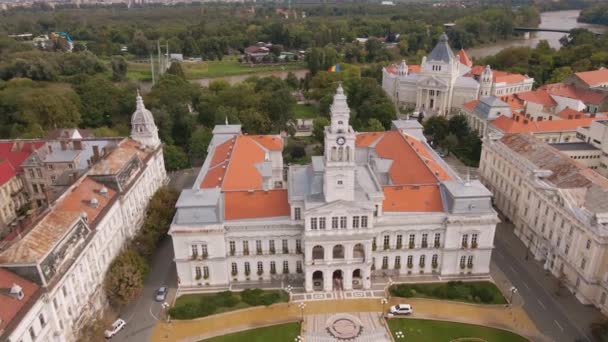 Zdjęcia Lotu Ptaka Centrum Arad Pałacem Administracyjnym Pałacem Kulturalnym Widoku — Wideo stockowe