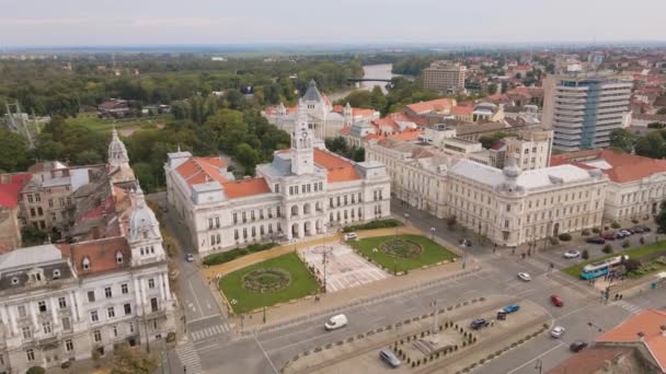 Aerial Footage Arad City Center Administrative Palace View Video Shot — Vídeo de stock