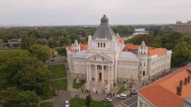 Luchtbeelden Van Het Cultureel Paleis Arad Roemenië Video Werd Opgenomen — Stockvideo