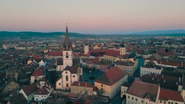 Nagranie Średniowiecznego Centrum Miasta Sibiu Rumunia Film Został Nakręcony Drona — Wideo stockowe