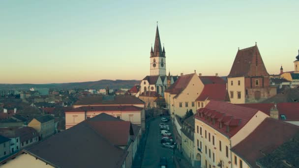Images Cathédrale Évangélique Sibiu Roumanie Vidéo Été Prise Partir Drone — Video