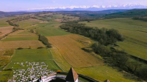 Aerial Video Fortified Church Hosman Sibiu County Romania Video Shoot — Stock Video