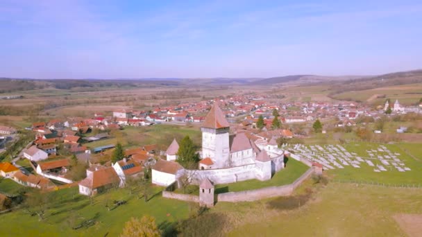 Vista Aérea Iglesia Fortificada Aldea Hosman Rumania Video Fue Filmado — Vídeos de Stock