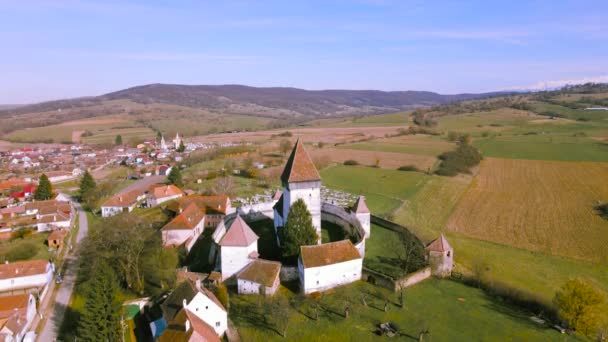 Vista Aérea Igreja Fortificada Vila Hosman Romênia Vídeo Foi Filmado — Vídeo de Stock