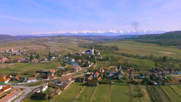 Luftbild Der Befestigten Kirche Dorf Hosman Kreis Hermannstadt Rumänien Filmaufnahmen — Stockvideo