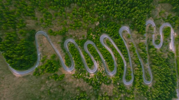 Luftaufnahme Einer Kurvenreichen Straße Den Bergen Die Tagsüber Frühling Von — Stockvideo