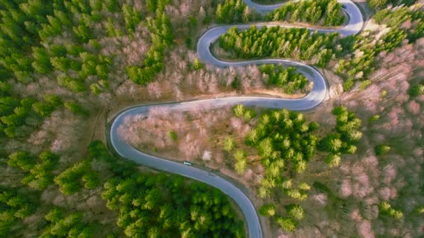 Aerial View Winding Road Mountains Shoot Drone Daytime Spring Season — Stock Video