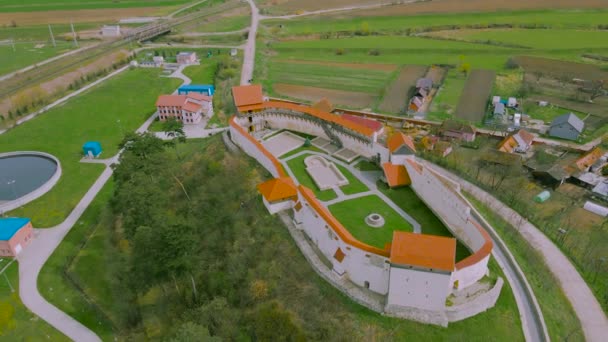 Filmato Del Drone Dell Avamposto Fortificato Medievale Feldioara Provincia Brasov — Video Stock