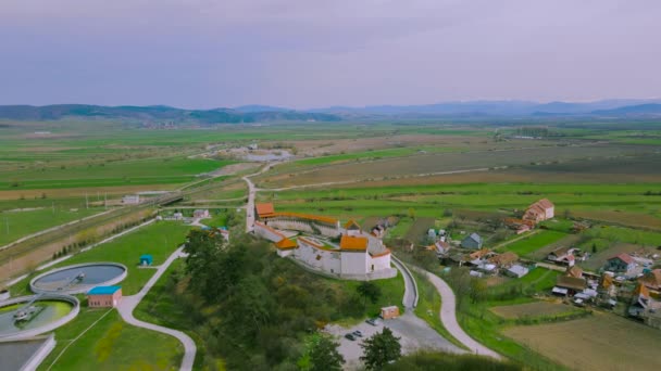 Filmato Del Drone Dell Avamposto Fortificato Medievale Feldioara Provincia Brasov — Video Stock