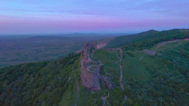 Letecký Pohled Zříceninu Středověké Citadely Sirii Okres Arad Rumunsko Záběry — Stock video