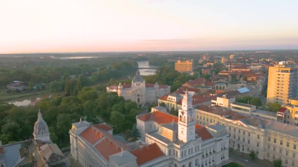 Zdjęcia Lotnicze Nad Centrum Arad Pałacem Kultury Pałacem Administracyjnym Widoku — Wideo stockowe