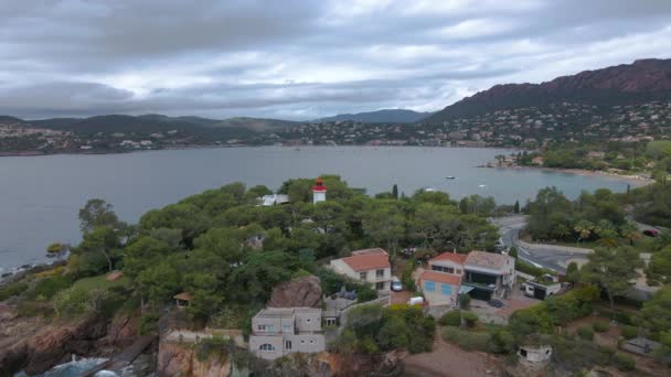 Videoclip Aerian Golfului Agay Riviera Franceză Film Poate Vedea Farul — Videoclip de stoc