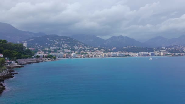 Aerial View French Riviera Menton France Footage Shoot Drone Higher — Stock Video