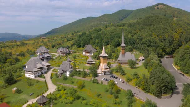 Flygbilder Från Barsana Kloster Maramures County Rumänien Video Togs Från — Stockvideo
