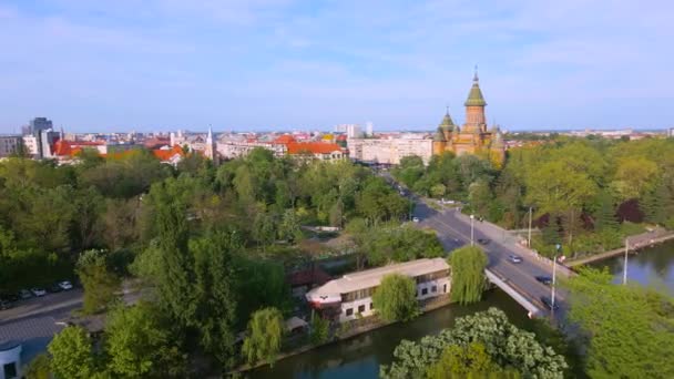 Flygfoto Över Den Vackra Staden Timisoara Rumänien Bilder Togs Från — Stockvideo
