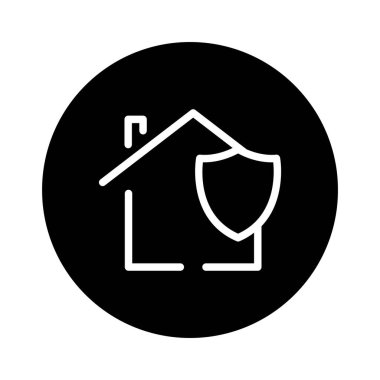 Kalkanlı ev sembolü çizimi. Güvenli ev simgesi için uygun. Gayrimenkulle ilgili bir ikon. Basit vektör tasarımı düzenlenebilir. Piksel 32 x 32 'de mükemmel