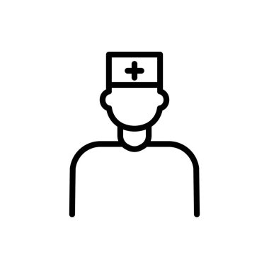 Hemşire ikonu çizimi. çizgi simgesi tarzı. Sağlık ve sağlık hizmetleriyle ilgili bir ikon. Basit vektör tasarımı düzenlenebilir. Piksel 64 x 64 'te mükemmel