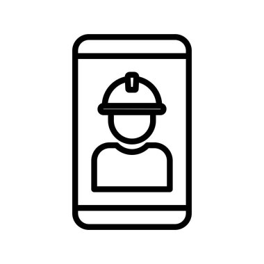 Cep telefonlu bir ikon çizimi. çizgi simgesi tarzı. İnşaatla ilgili bir ikon. Basit vektör tasarımı düzenlenebilir