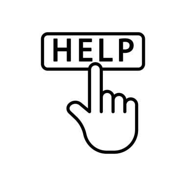 Yardım ile el dokunun ikon illüstrasyonu. çizgi simgesi tarzı. Uygulamalar, web siteleri, mobil uygulamalar için uygun. Yardım tıklamasıyla ilgili simge. Basit vektör tasarımı düzenlenebilir
