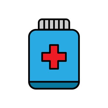 İlaç şişesi ikonu çizimi. Taslak renk simgesi biçimi. Sağlık ve sağlık hizmetleriyle ilgili bir ikon. Basit vektör tasarımı düzenlenebilir