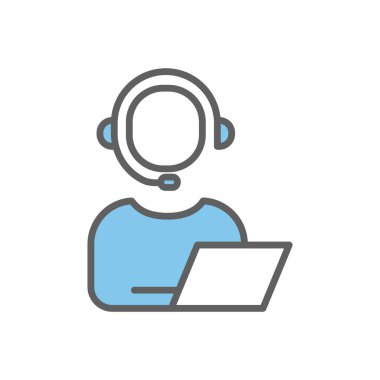 Kulaklıklı renkli insan ikonu çizimi. İki ton ikonu tarzı. Uygulamalar, web siteleri, mobil uygulamalar için uygun. Bizimle bağlantı kuran simge. Basit vektör tasarımı düzenlenebilir
