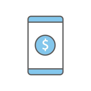 Dolarlı cep telefonu ikonu çizimi. Mobil bankacılık. İki ton ikonu tarzı. Uygulamalar, web siteleri, mobil uygulamalar için uygun. Finansla ilgili bir ikon. Basit vektör tasarımı düzenlenebilir