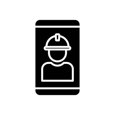 Cep telefonlu bir ikon çizimi. Kabartma simge stili. İnşaatla ilgili bir ikon. Basit vektör tasarımı düzenlenebilir