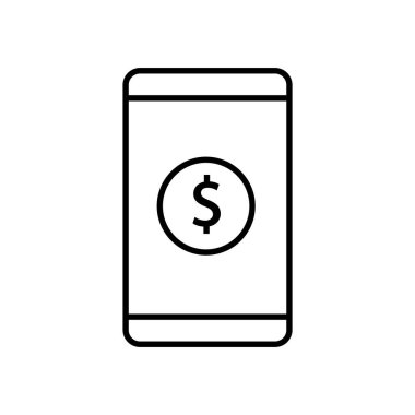 Dolarlı cep telefonu ikonu çizimi. Mobil bankacılık. Satır simgesi tarzı. Uygulamalar, web siteleri, mobil uygulamalar için uygun. Finansla ilgili bir ikon. Basit vektör tasarımı düzenlenebilir