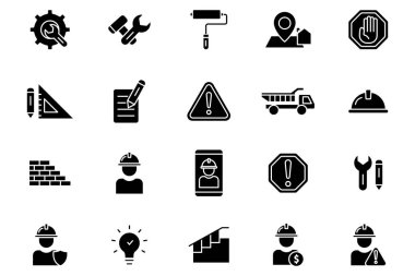 Yapı resimleme simgesi seti. Glyph ikon tarzı. Basit vektör tasarımı düzenlenebilir