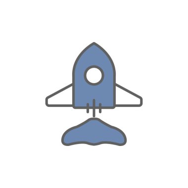 Roket ikonu illüstrasyonu. Başlangıç simgesi için uygun. Geliştiriciyle ilgili simge. İki ton ikonu tarzı. Uygulamalar, web siteleri, mobil uygulamalar için uygun. Basit vektör tasarımı düzenlenebilir