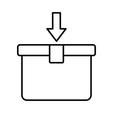 Aşağı ok ile kargo kutusu simgesi çizimi. Burada simge açmak için uygun. Lojistikle ilgili ikon, teslimat. Satır simgesi tarzı. Basit vektör tasarımı düzenlenebilir
