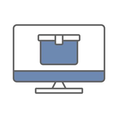 Ekran simgesini kargo kutusuyla görüntüle. İzleme simgesi için uygun. Lojistikle ilgili ikon, teslimat. İki ton ikonu tarzı. Basit vektör tasarımı düzenlenebilir