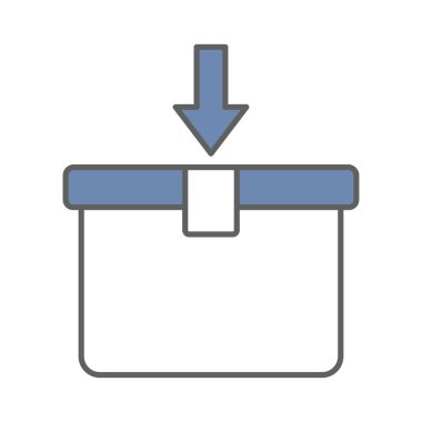 Aşağı ok ile kargo kutusu simgesi çizimi. Burada simge açmak için uygun. Lojistikle ilgili ikon, teslimat. İki ton ikonu tarzı. Basit vektör tasarımı düzenlenebilir