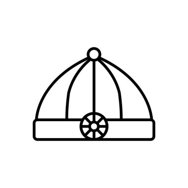 Çin, Japon şapka ikonu çizimi. Ay Yeni Yılı ile ilgili bir ikon. Geleneksel Asyalı. çizgi simgesi tarzı. Basit vektör tasarımı düzenlenebilir