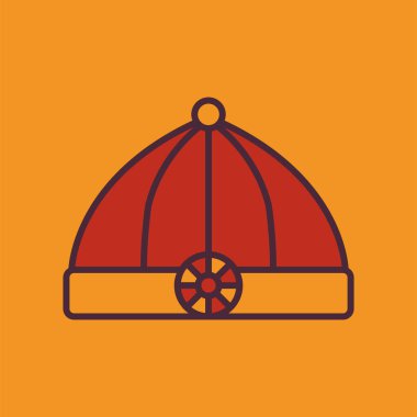 Çin, Japon şapka ikonu çizimi. Ay Yeni Yılı ile ilgili bir ikon. Geleneksel Asyalı. İki ton ikonu tarzı. Basit vektör tasarımı düzenlenebilir