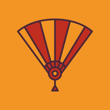 Çinli, Japon El hayranları ikon çizimi. Ay Yeni Yılı ile ilgili bir ikon. Geleneksel Asyalı. İki ton ikonu tarzı. Basit vektör tasarımı düzenlenebilir