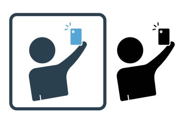 Selfie icon illustration. People icon with mobile phone. icon related to lifestyle. Solid icon style. Simple vector design editable