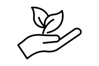 Ecology icon illustration. hand icon with leaf. icon related to renewable energy. Line icon style. Simple vector design editable