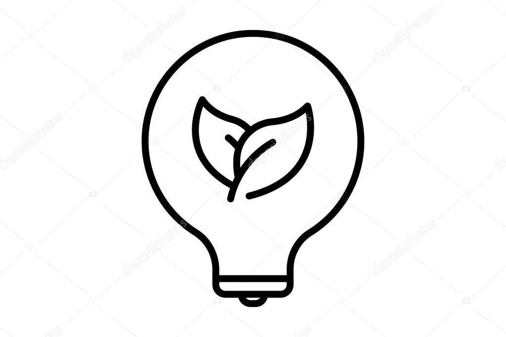 Green electricity icon illustration. Light bulb icon with leaf. icon related to ecology, renewable energy. Line icon style. Simple vector design editable