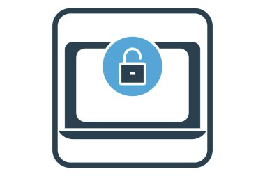 open system icon illustration. Laptop icon with padlock. icon related to security. Solid icon style. Simple vector design editable
