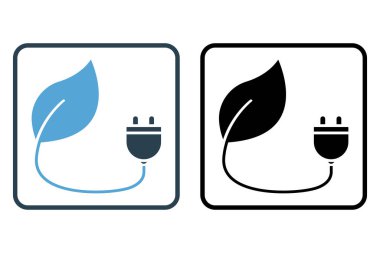 Biomass energy icon illustration. Leaf icon with electric plugs. icon related to ecology, renewable energy. Solid icon style. Simple vector design editable