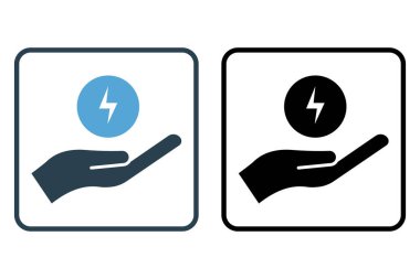 Save energy icon illustration. Hand icon with electricity. icon related to ecology, renewable energy. Solid icon style. Simple vector design editable